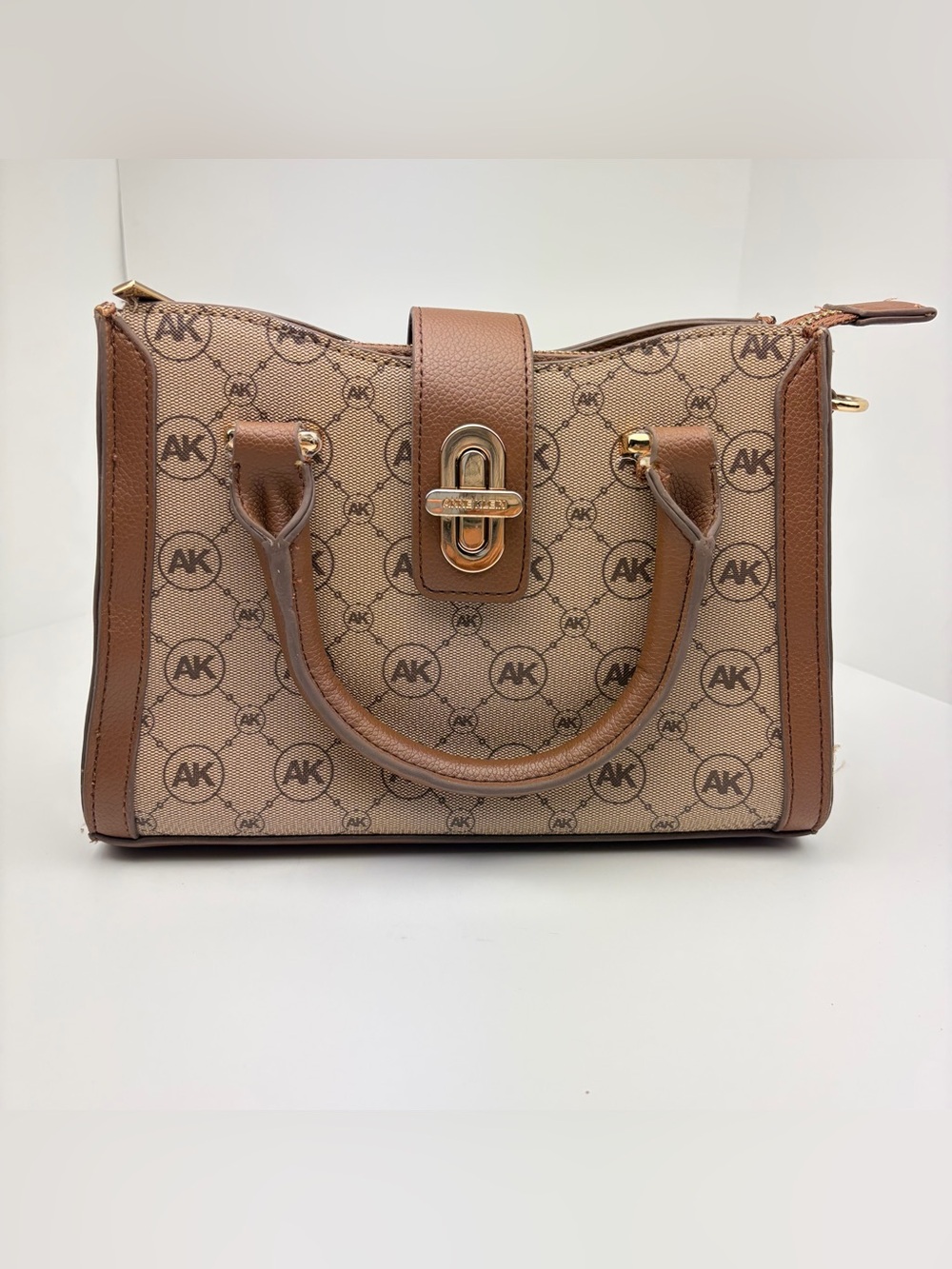 Anne Klein Monogram Brown Satchel Turnlock Bag⁠